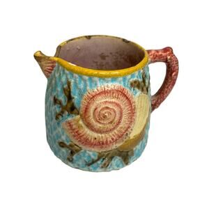 Antique Majolica Creamer Pitcher Fielding Shell Fishnet Turquoise Victorian